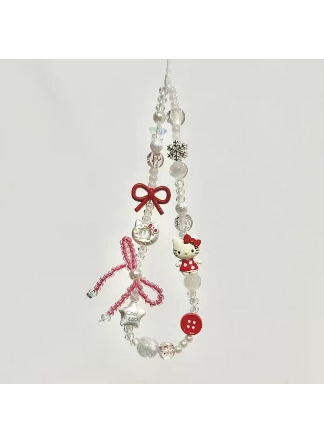 Nova future Kawaii Beaded  Phone Charms Strap Cute Bow and Kitten Phone Lanyard Wrist Strap - Image 2